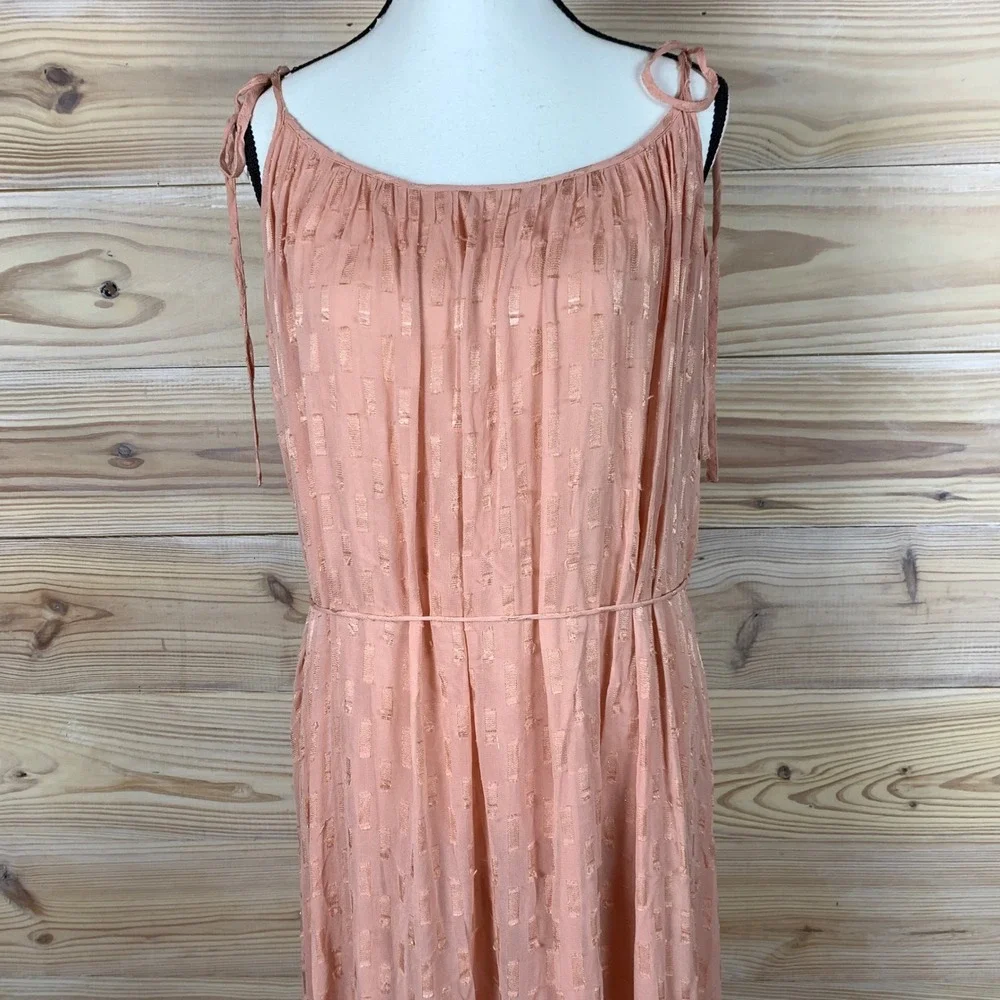 Lovestitch Maxi Dress Womens S/M Peach Metallic Gold Boho Tie Shoulder I-71758WL